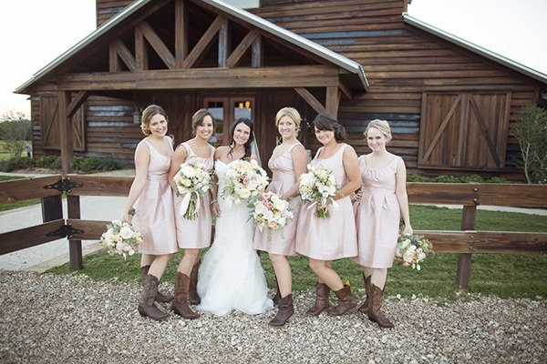 barefeet photography, texas wedding photographers, blush and ivory ranch weddings, rustic elegant ranch weddings, Thistle Springs Ranch in Cleburne, Texas. Cleburne Texas ranch weddings, wedding sparkler direct, ranch styled wedding, glamorous barn weddings, texas ranch weddings, 2014 ranch wedding inspiration, Blush and Ivory Bouquet with the Bride, knee-length blush bridesmaids dresses, Bridesmaids in Blush and Cowboy Boots
