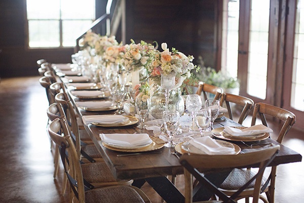 Rustic Elegant Barn Reception | Barefeet Photography | see More: http://heyweddinglady.com/blush-and-ivory-spring-wedding-at-thistle-springs-ranch-from-barefeet-photography/