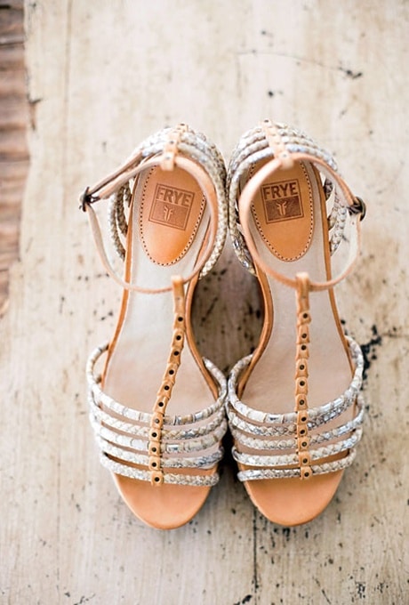 Fawn and Silver Wedding Sandals | Corbin Gurkin Photography | See More! http://heyweddinglady.com/natural-earthy-wedding-inspiration-in-terra-cotta-gold-green/