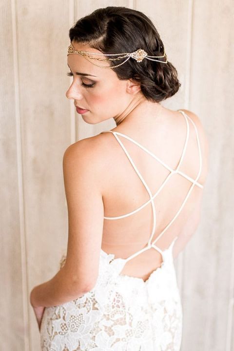 Styling A Low Back Wedding Dress With A Boho Glam Headpiece Hey