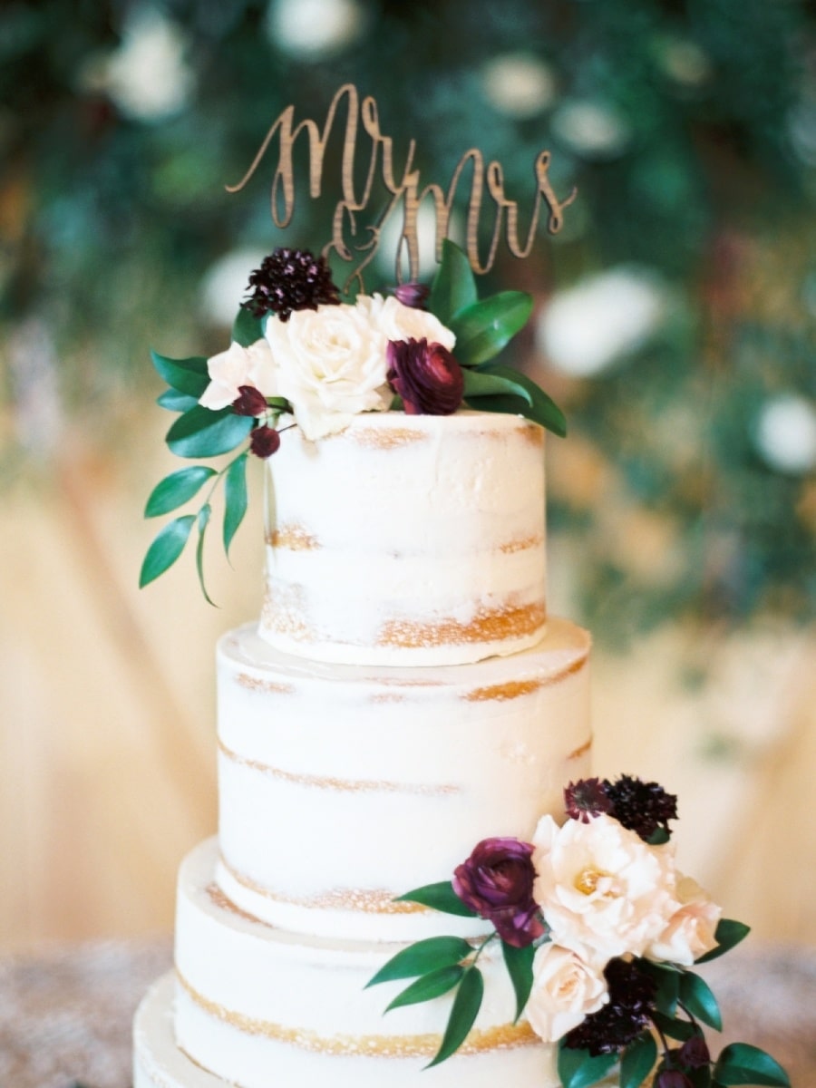 Rose Gold Drippy Semi-Naked Wedding Cake with Fresh 