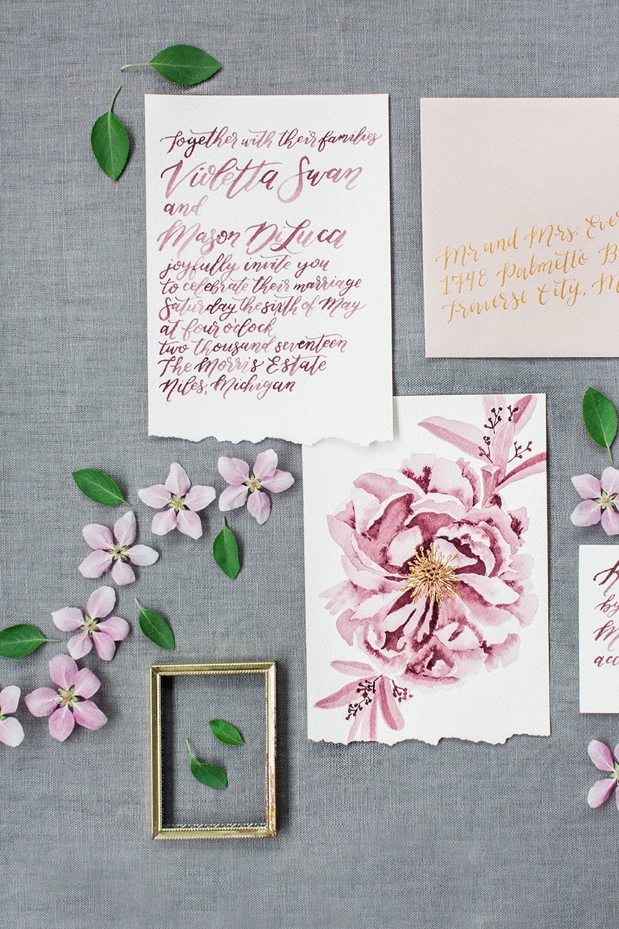 Mauve and Lavender Watercolor Floral Print Wedding Invitations