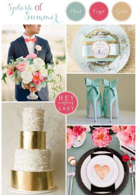 Splash of Summer - A Mint, Gold, and Coral Inspiration Board from Hey Wedding Lady