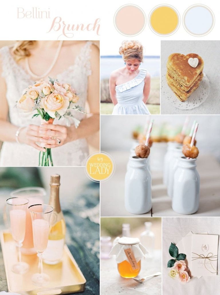 Peach Bellini Brunch Wedding Inspiration in Pastel Shades of Blue and Gold