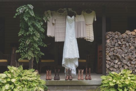 Bride & Bridesmaids' Dresses and Boots | Charming Lovebird Wedding by Greenwood Photography