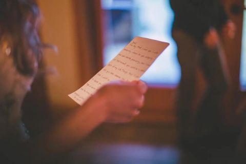 Reading a Letter from the Groom | Love Out Loud Studios | Gorgeous Rustic Bohemian Wedding in Vancouver