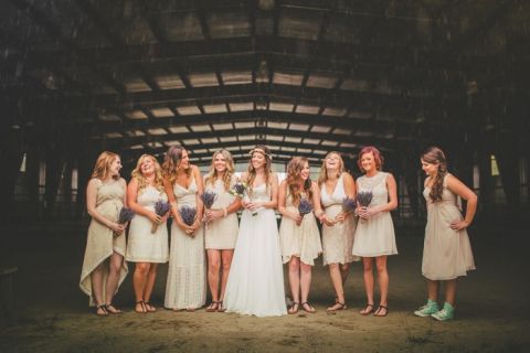 Bridesmaids in Ivory for Barn Portraits | Love Out Loud Studios | Gorgeous Rustic Bohemian Wedding in Vancouver