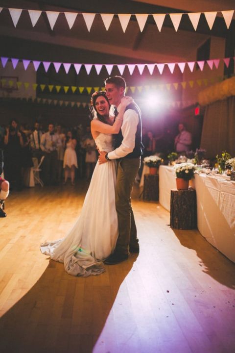 First Dance in a Barn hung with Bunting | Love Out Loud Studios | Gorgeous Rustic Bohemian Wedding in Vancouver
