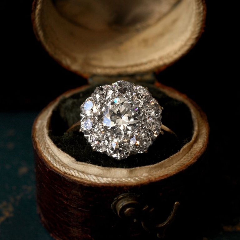 Vintage Cluster Diamond Engagement Ring