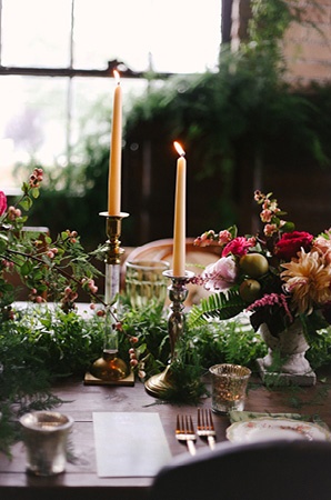 Fern and Candle Wedding Decor