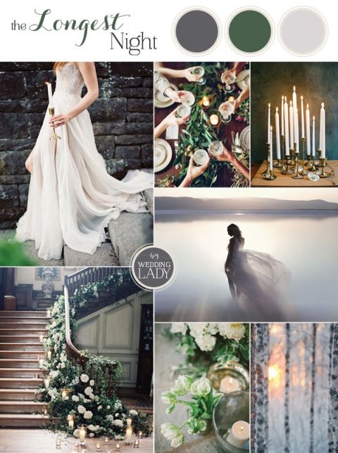 The Longest Night - Enchanting Winter Solstice Wedding Inspiration in Gray and Green with Romantic Candlelight