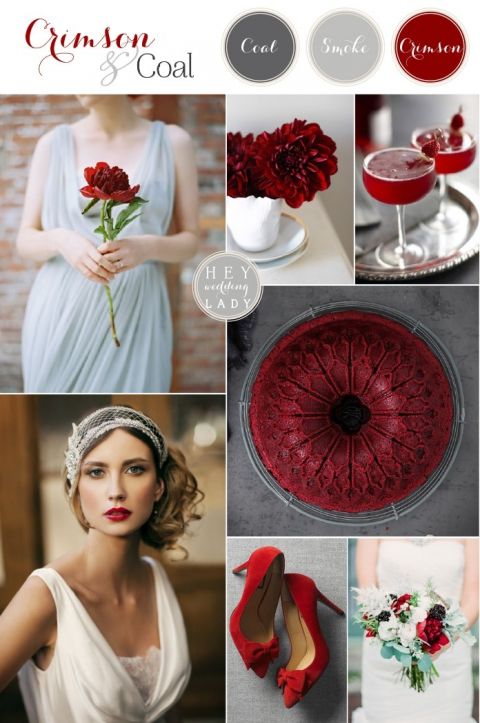 Crimson and Coal - Glam Red and Gray Winter Wedding