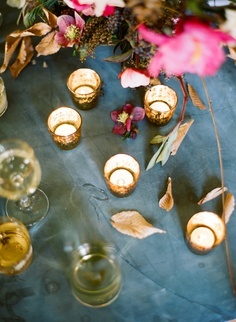 Glowing Candlelight with Rich Purple Flowers | Ali Harper Photography