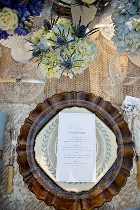 Rustic Winter Wedding Place Setting |Carla Ten Eyck Photography | Winter Chic - Cozy White and Blue Snowy Forest Wedding
