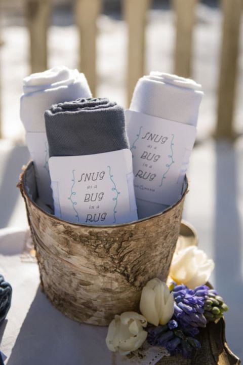 Bundle Up with Winter Wraps | Carla Ten Eyck Photography | Winter Chic - Cozy White and Blue Snowy Forest Wedding