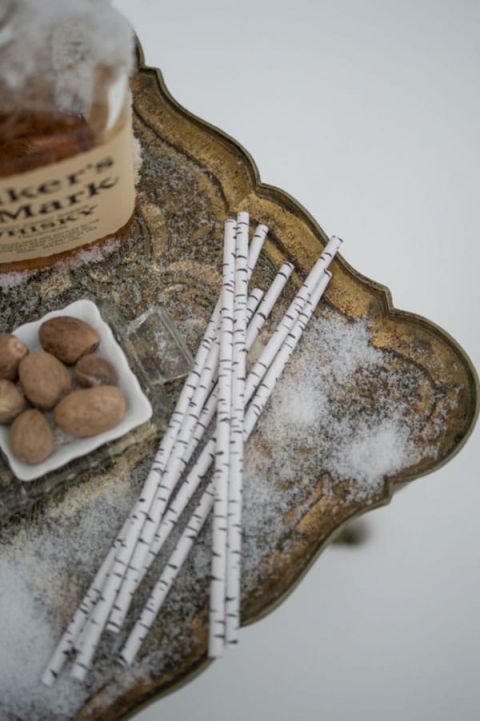 Winter Wedding Cocktails with Birch Straws |Carla Ten Eyck Photography | Winter Chic - Cozy White and Blue Snowy Forest Wedding
