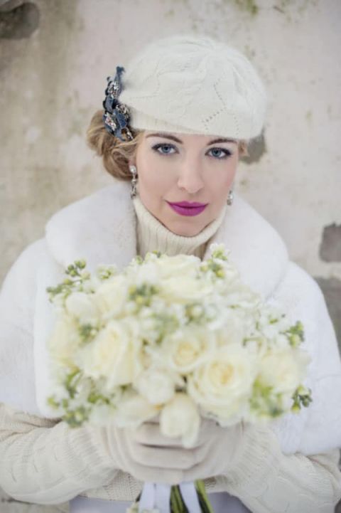 Vintage Chic White Winter Bridal Style | Carla Ten Eyck Photography | Winter Chic - Cozy White and Blue Snowy Forest Wedding