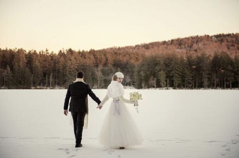 Frozen Lake Wedding Portraits | Carla Ten Eyck Photography | Winter Chic - Cozy White and Blue Snowy Forest Wedding