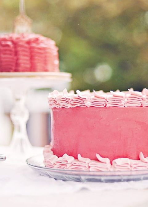 Ruffled Coral Wedding Cakes | Sweetapolita