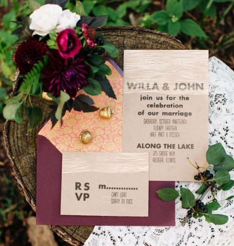 Rich Plum and Natural Wedding Invitation Suite | Ashley D Photography