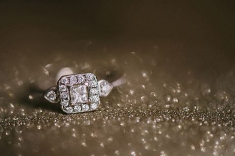 Gorgeous Vintage Square Cut Engagement Ring | Milton Photography | See More: https://heyweddinglady.com/ruby-and-gray-wedding-with-vintage-book-details-from-milton-photography/