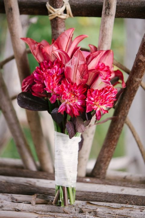 Ruby Red Tropical Bridal Bouquet | Milton Photography | See More: https://heyweddinglady.com/ruby-and-gray-wedding-with-vintage-book-details-from-milton-photography/