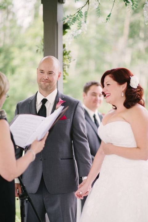 Joyful Red and Gray Wedding Ceremony | Milton Photography | See More: https://heyweddinglady.com/ruby-and-gray-wedding-with-vintage-book-details-from-milton-photography/