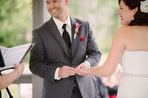 Joyful Red and Gray Wedding Ceremony | Milton Photography | See More: https://heyweddinglady.com/ruby-and-gray-wedding-with-vintage-book-details-from-milton-photography/