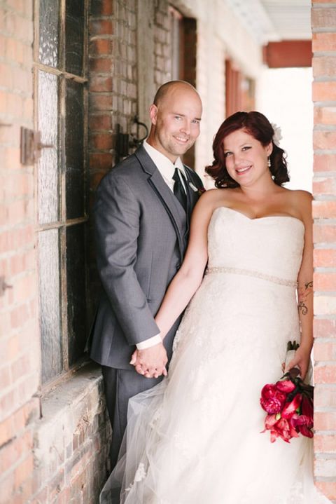 Vintage Styled Bride and Groom | Milton Photography | See More: https://heyweddinglady.com/ruby-and-gray-wedding-with-vintage-book-details-from-milton-photography/