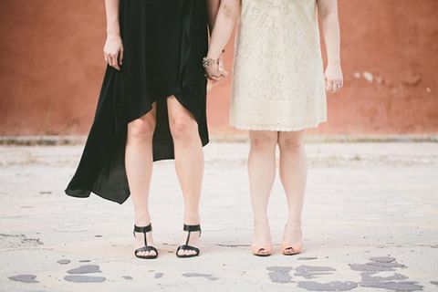 Maid of Honor in a Simple Black Dress, with a Lace Dress for the Bride! | Robert J Hill Photography | See More: https://heyweddinglady.com/simple-and-elegant-grand-bohemian-hotel-wedding-from-robert-j-hill-photography/
