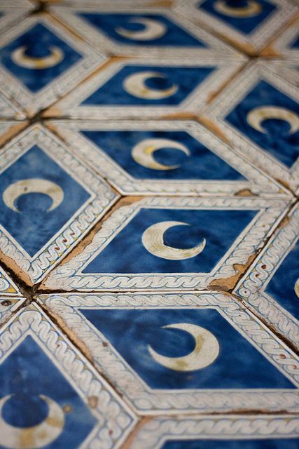 Blue, Gold, and Taupe Crescent Moon Tiles | Jehane