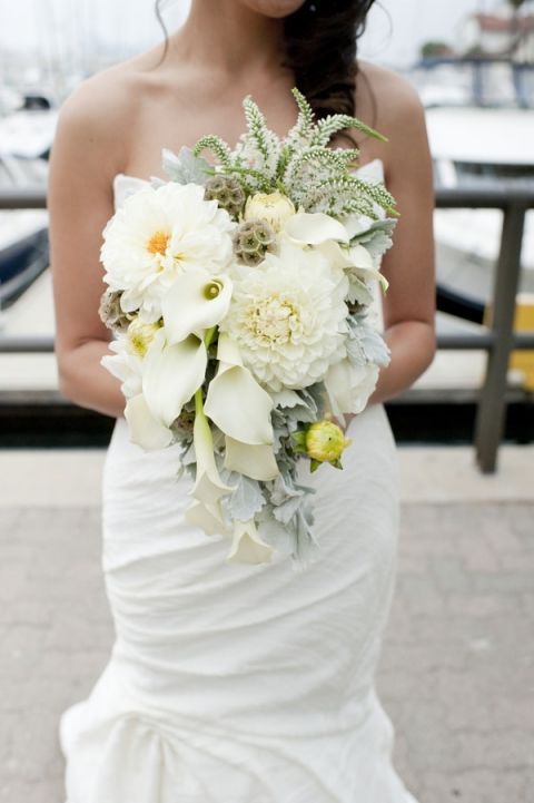 Elegant Ivory Cascade Bridal Bouquet | Tikko Weddings |See More: https://heyweddinglady.com/classic-and-glamorous-blush-and-gold-socal-wedding-from-tikko-weddings/
