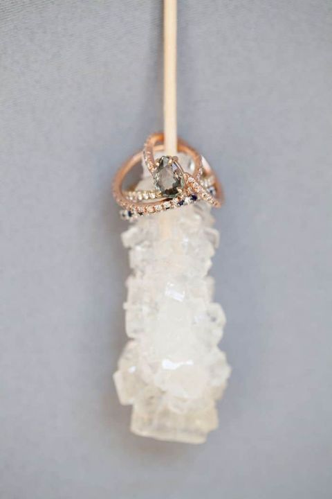 Rock Candy and Engagement Rings | MLKL Photography | See More: https://heyweddinglady.com/dusk-and-copper-modern-metallic-wedding-inspiration/