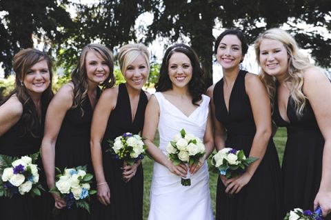Bridesmaids in Classic Black | Tonie Christine Photography | See More! https://heyweddinglady.com/fresh-and-chic-modern-rustic-washington-wedding/