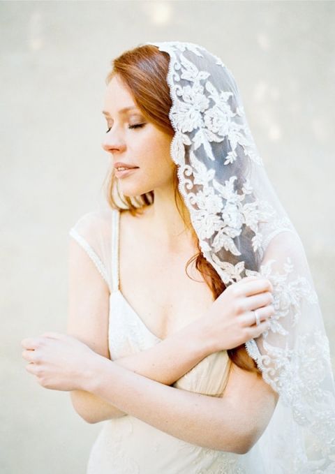 Beaded Lace Mantilla Bridal Veil | SIBO Designs | See More! https://heyweddinglady.com/falling-petals-floral-lace-trends-spring/