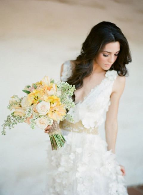 Flora Wedding Dress by Claire Pettibone | Jose Villa | See More! https://heyweddinglady.com/falling-petals-floral-lace-trends-spring/