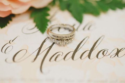 Graceful Calligraphy Wedding Invitation with Classic Engagement Rings | Alyssa Morgan Photography | See More! https://heyweddinglady.com/classically-elegant-southern-spring-wedding-shoot-from-alyssa-morgan-photography/