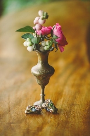 Antique Bronze Bud Vase Centerpiece | Paula O'Hara Photography | See More! https://heyweddinglady.com/rich-wild-summer-berry-wedding-inspiration/