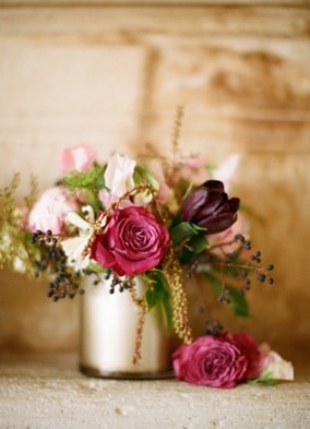 Blush, Gold, and Berry Wedding Centerpiece | See More! https://heyweddinglady.com/rich-wild-summer-berry-wedding-inspiration/