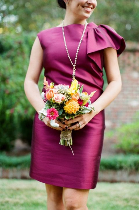 Modern Metallic Bridesmaid Style in Plum and Orange | Landon Jacob Photography | See More! https://heyweddinglady.com/bridal-styling-secrets-from-my-favorite-fashion-blogs/