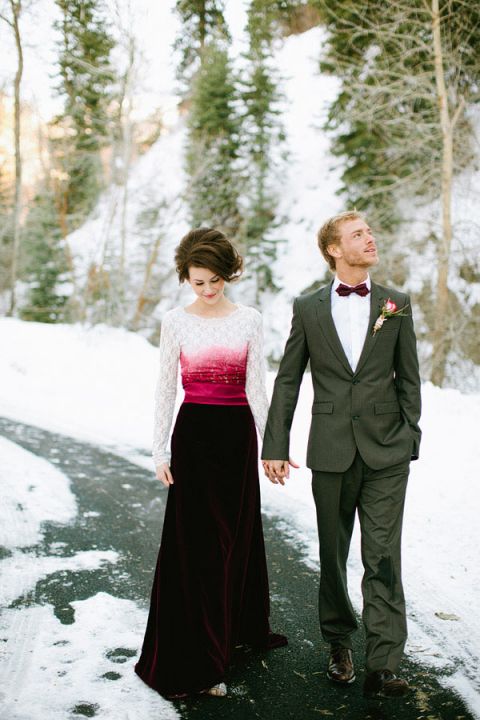 burgundy white wedding dress