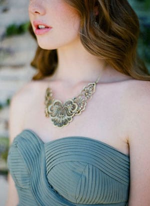 Dusty Teal and Antique Gold Bridesmaids Style | This Modern Romance | See More! https://heyweddinglady.com/bridal-styling-secrets-from-my-favorite-fashion-blogs/