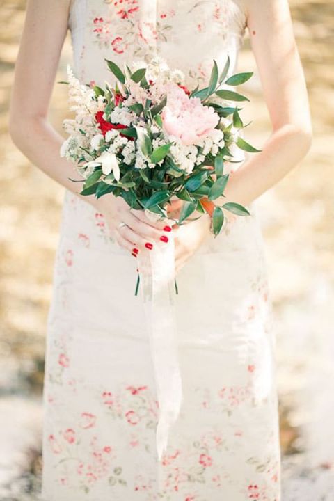 Cherry Red and Green Floral Wedding Dress | Anastasiya Belik Photography | See More! https://heyweddinglady.com/fab-bridal-alternatives-white-wedding-dress/