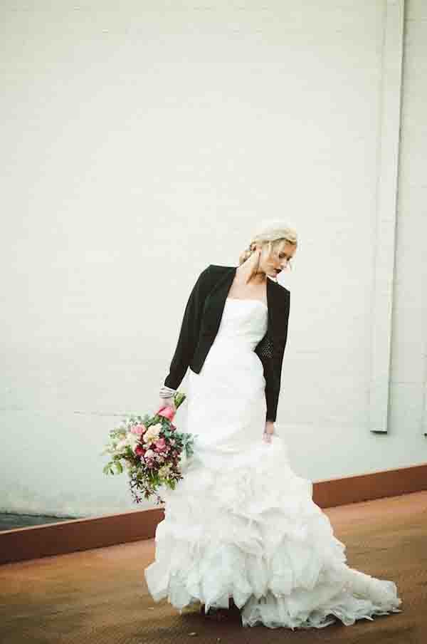 white leather jacket wedding dress