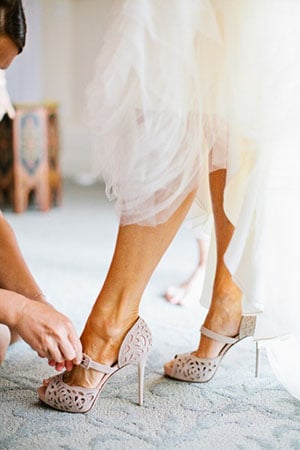 Taupe Laser Cut Wedding Shoes | Birds of a Feather Photography | See More! https://heyweddinglady.com/bridal-styling-secrets-from-my-favorite-fashion-blogs/