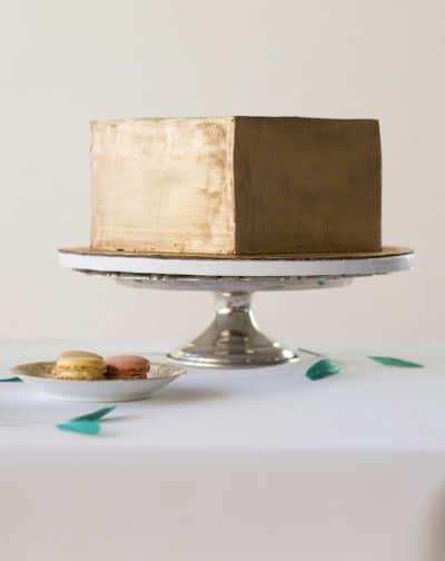 Modern Matte Gold Wedding Cake | Rachel Gomez Photography | See More! https://heyweddinglady.com/natural-earthy-wedding-inspiration-in-terra-cotta-gold-green/