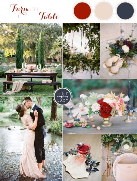 Farm to Table - Luxe Organic Wedding Inspiration in Berry Reds, Deep Blues, and Rich Gold | See More! https://heyweddinglady.com/farm-table-luxe-organic-wedding-inspiration/