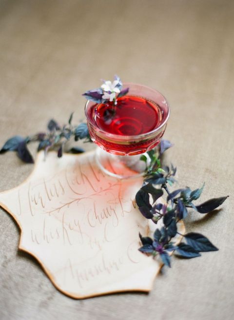 Calligraphy and Cocktails | Corbin Gurkin Photography | See More! https://heyweddinglady.com/farm-table-luxe-organic-wedding-inspiration/