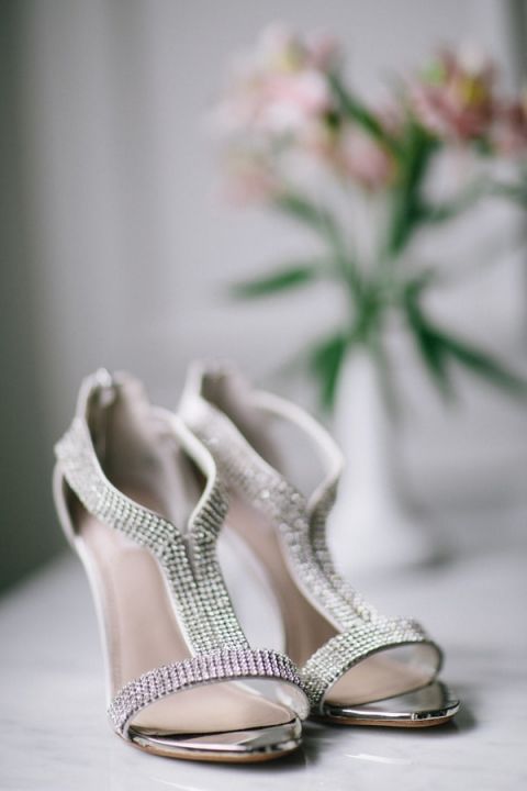 Classic Glam Wedding Shoes with a Modern Edge and Lots of Sparkle | Blaine Siesser Photography | See More! https://heyweddinglady.com/classic-glam-wedding-in-crystal-white-and-blush/