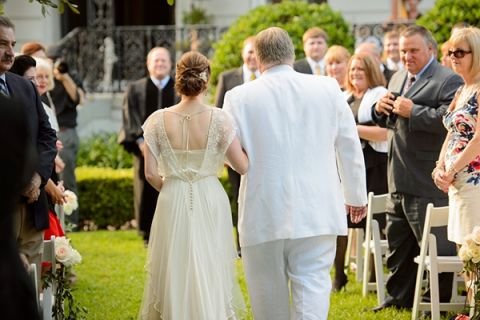 Walking down the Aisle for a Ceremony at the Historic Orleans Club | Eye Wander Photography | See More! https://heyweddinglady.com/gold-and-champagne-wedding-in-new-orleans/